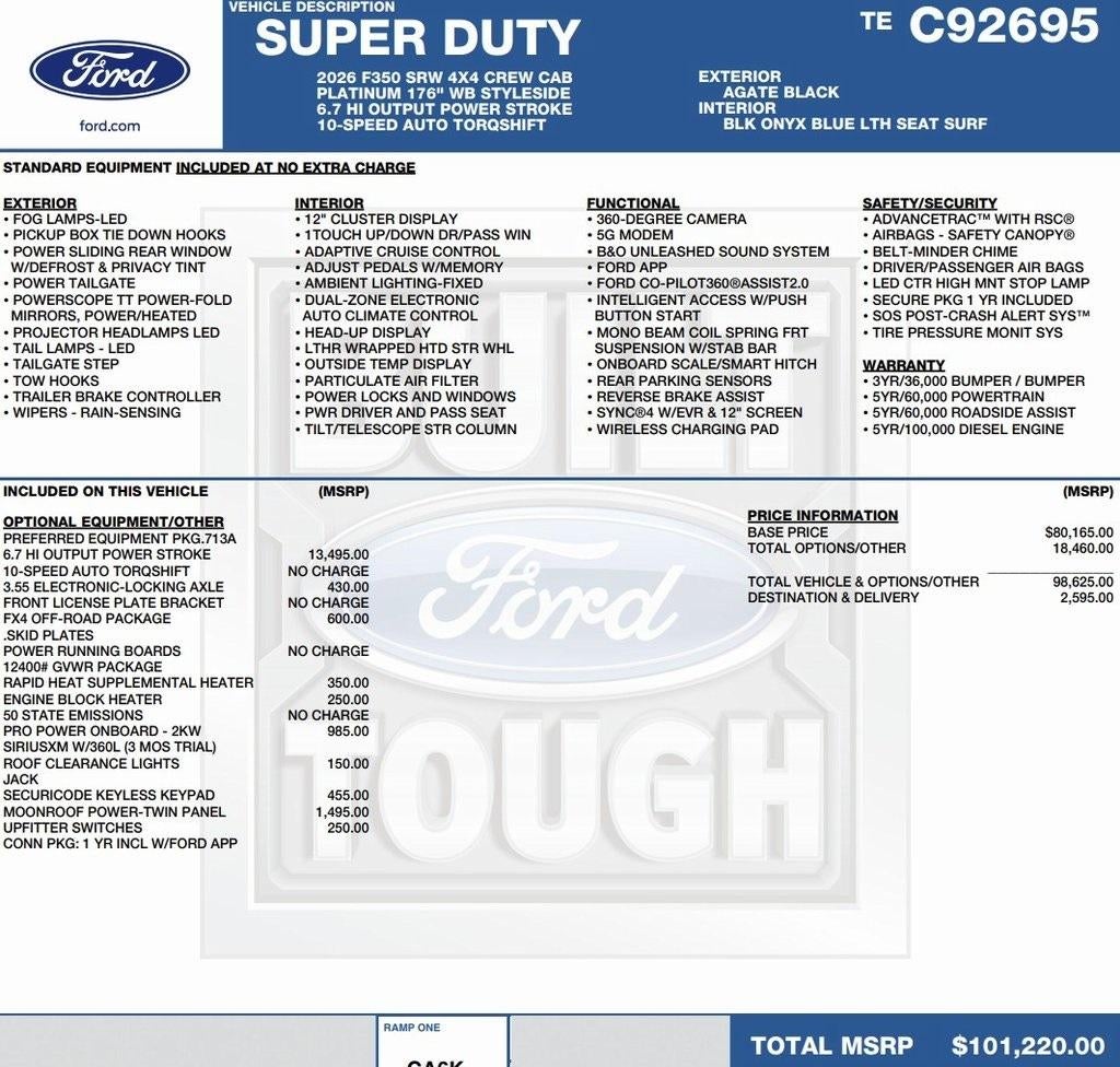2026 Ford Super Duty F-350 SRW Platinum 4WD Crew Cab 8' Box