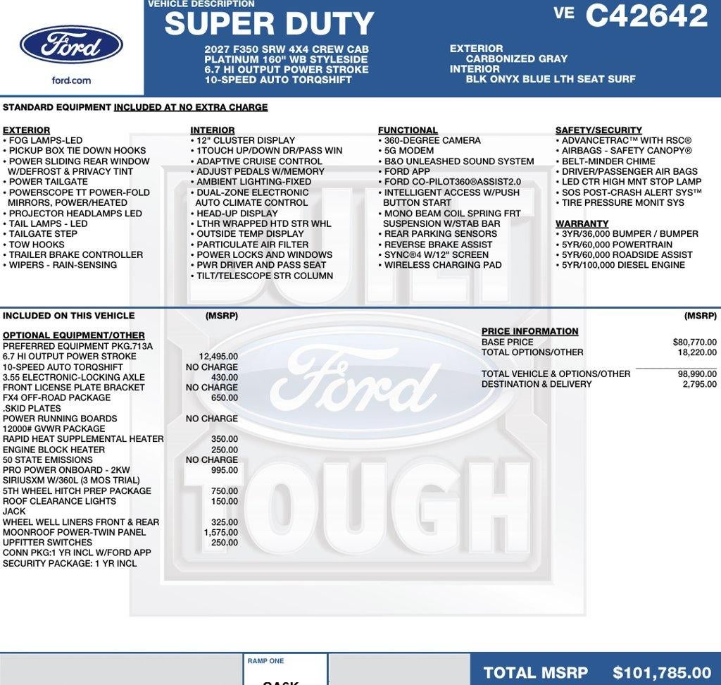 2027 Ford Super Duty F-350 SRW Platinum 4WD Crew Cab 6.75' Box