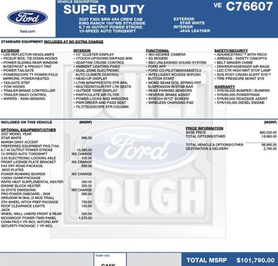 2027 Ford Super Duty F-350 SRW King Ranch 4WD Crew Cab 6.75' Box