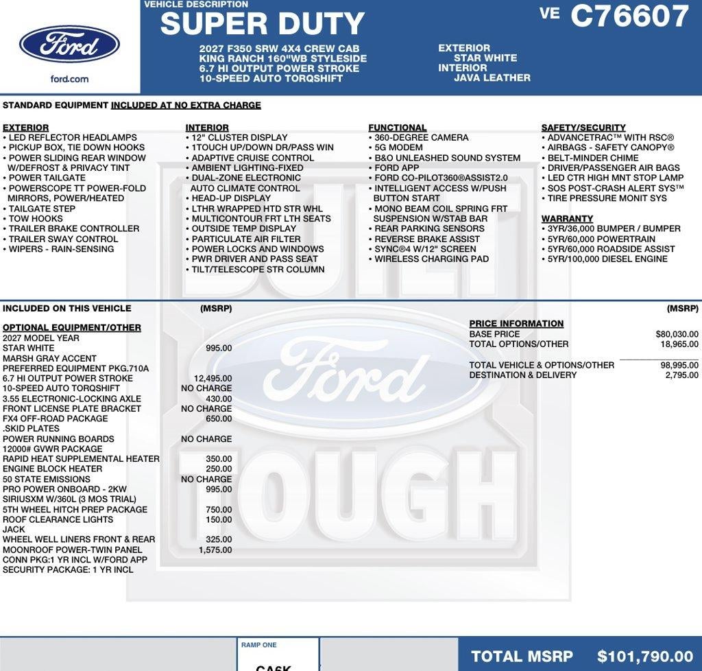 2027 Ford Super Duty F-350 SRW King Ranch 4WD Crew Cab 6.75' Box