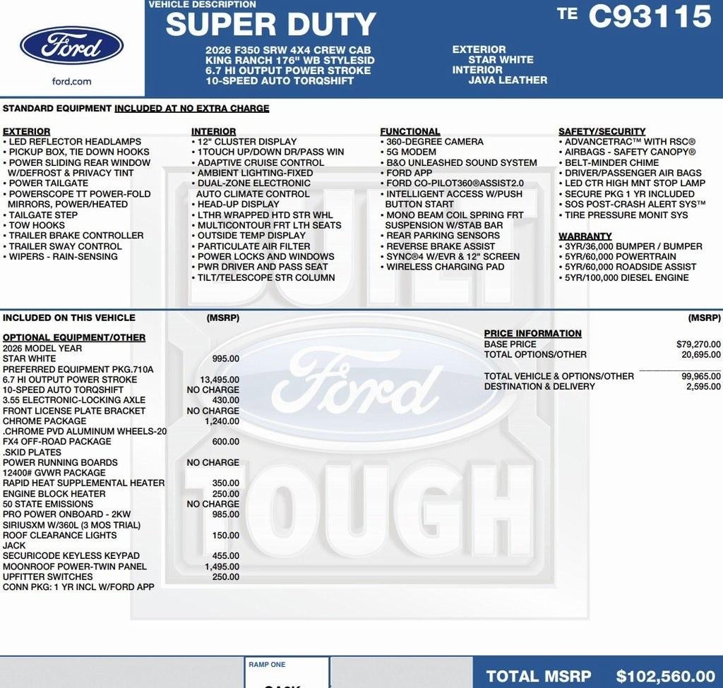 2026 Ford Super Duty F-350 SRW King Ranch 4WD Crew Cab 8' Box