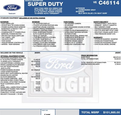 2027 Ford Super Duty F-350 SRW Platinum 4WD Crew Cab 8' Box