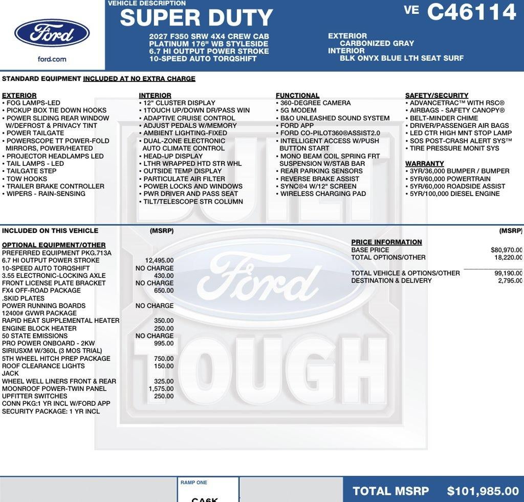 2027 Ford Super Duty F-350 SRW Platinum 4WD Crew Cab 8' Box