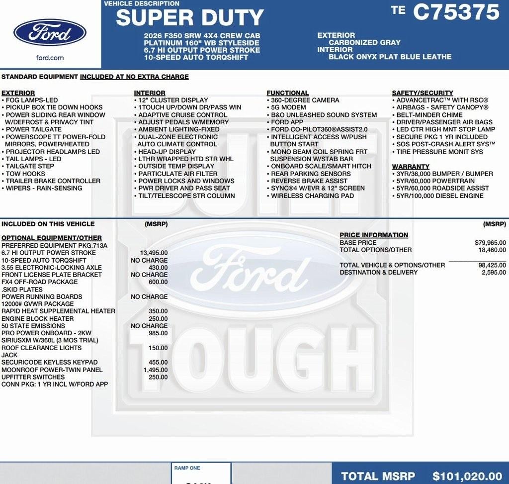 2026 Ford Super Duty F-350 SRW Platinum 4WD Crew Cab 6.75' Box