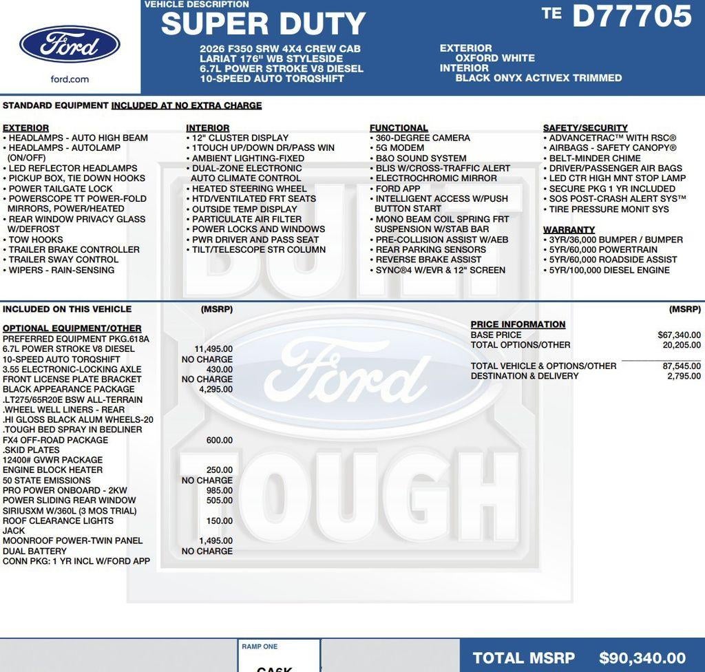 2026 Ford Super Duty F-350 SRW LARIAT 4WD Crew Cab 8' Box