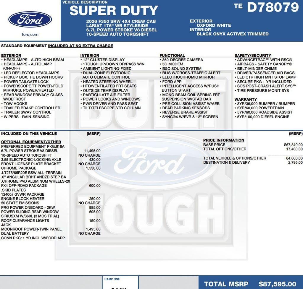 2026 Ford Super Duty F-350 SRW LARIAT 4WD Crew Cab 8' Box