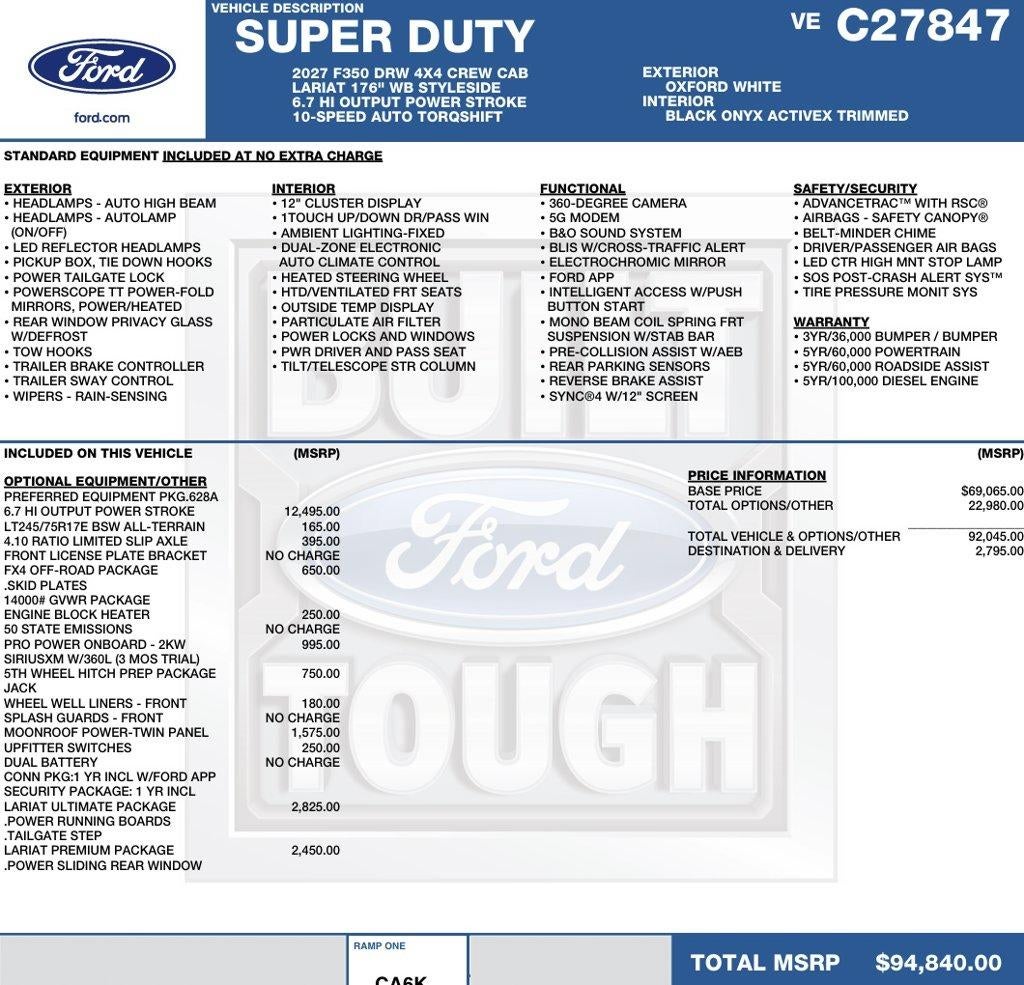 2027 Ford Super Duty F-350 DRW LARIAT 4WD Crew Cab 8' Box