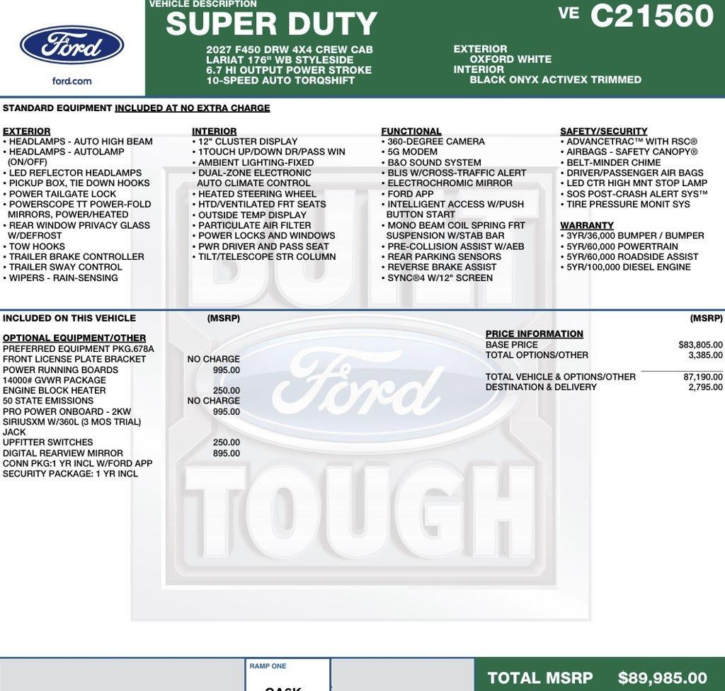 2027 Ford Super Duty F-450 DRW LARIAT 4WD Crew Cab 8' Box