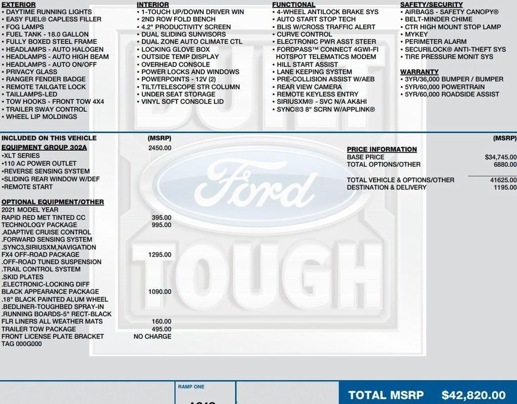 2021 Ford Ranger XLT 4WD SuperCrew 5' Box