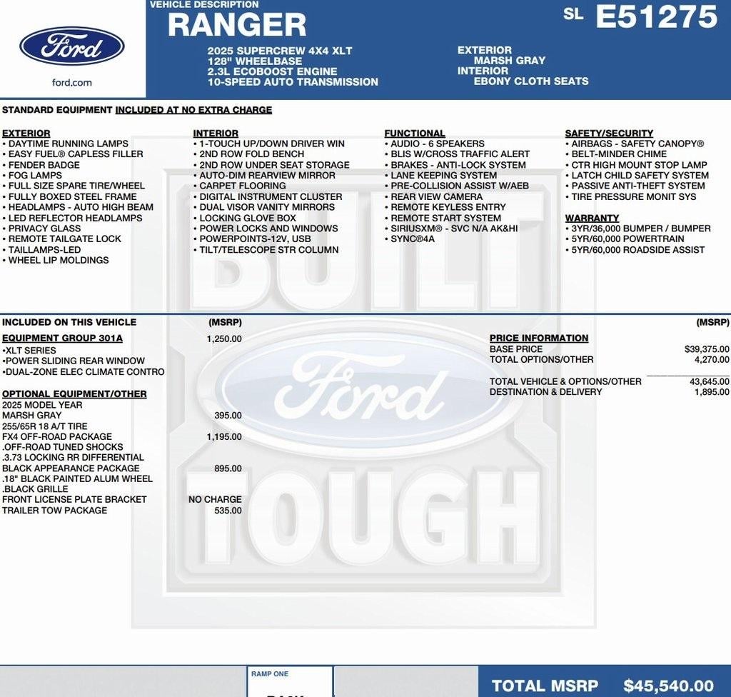 2025 Ford Ranger XLT 4WD SuperCrew 5' Box