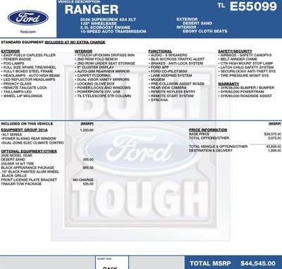 2026 Ford Ranger XLT 4WD SuperCrew 5' Box