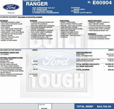 2025 Ford Ranger XLT 4WD SuperCrew 5' Box