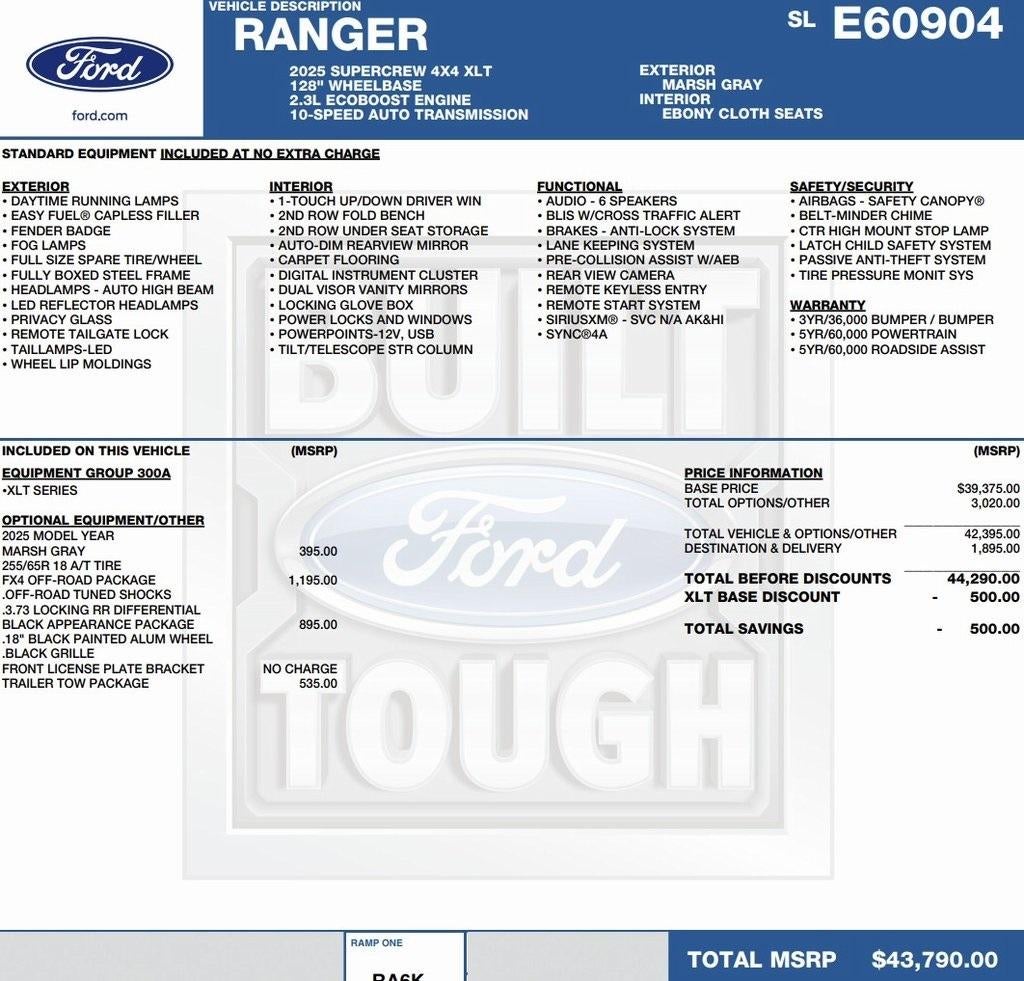 2025 Ford Ranger XLT 4WD SuperCrew 5' Box