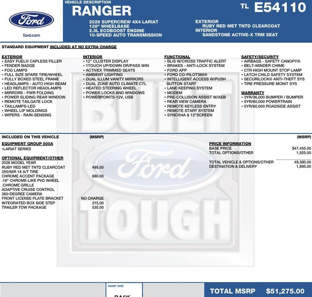 2026 Ford Ranger LARIAT 4WD SuperCrew 5' Box