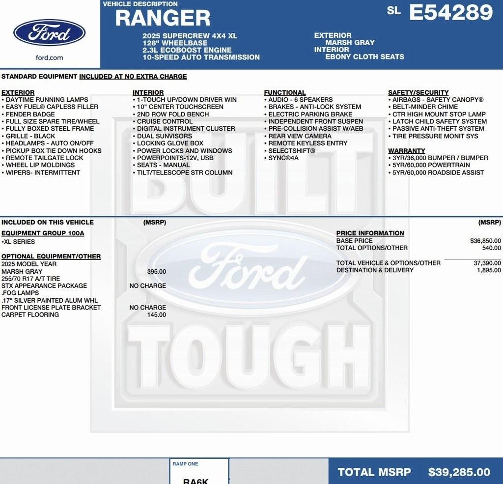 2025 Ford Ranger XL 4WD SuperCrew 5' Box