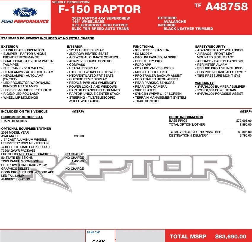 2026 Ford F-150 Raptor 4WD SuperCrew 5.5' Box