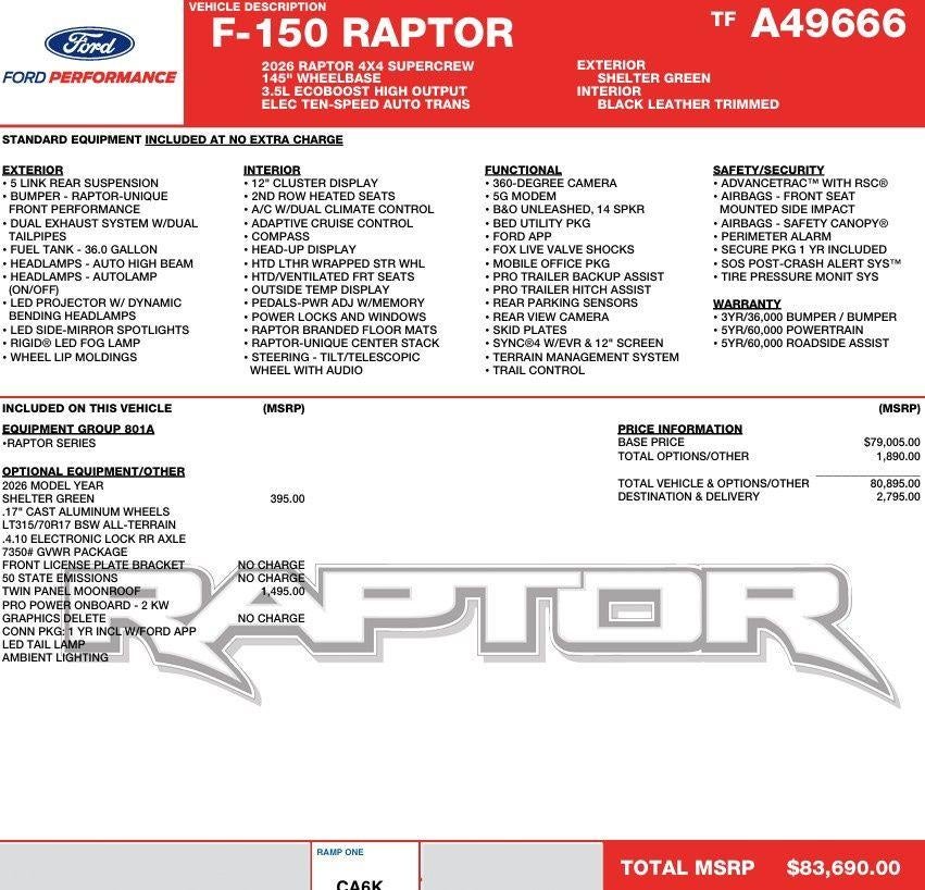 2026 Ford F-150 Raptor 4WD SuperCrew 5.5' Box