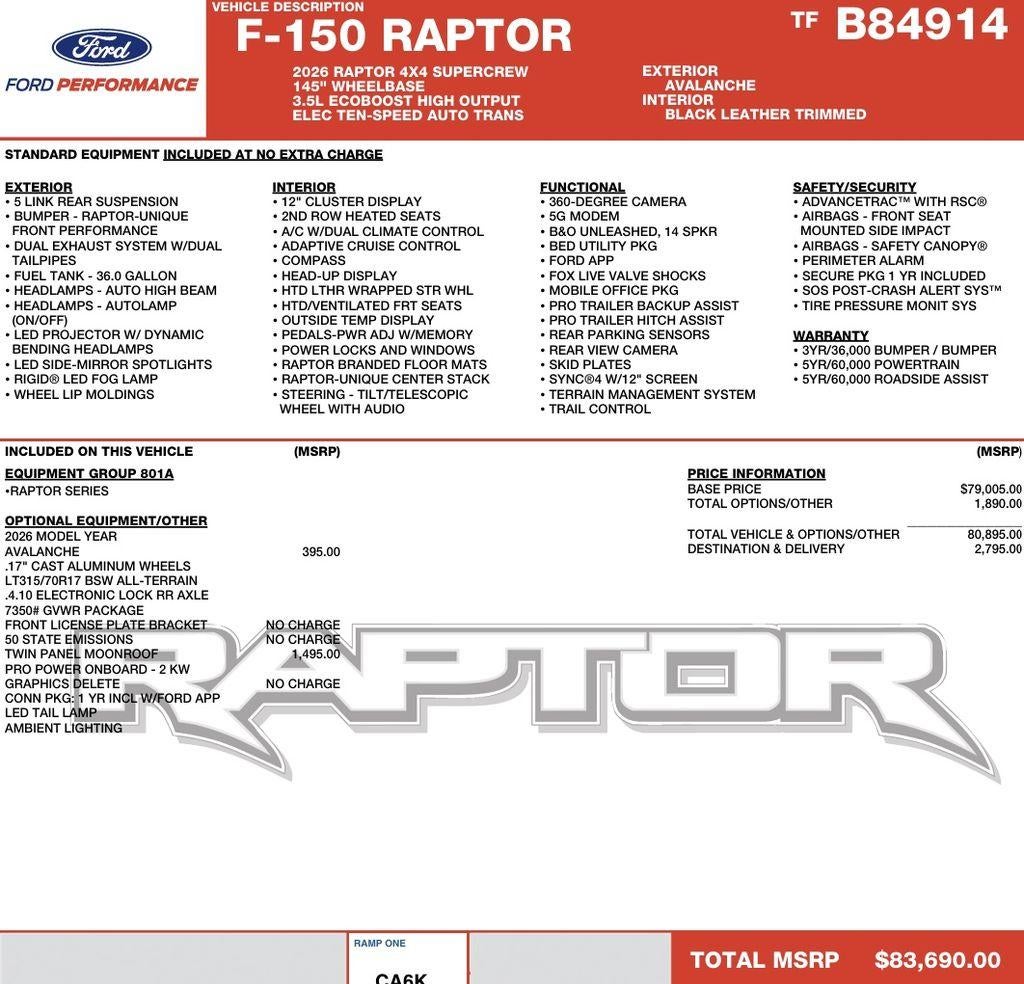 2026 Ford F-150 Raptor 4WD SuperCrew 5.5' Box