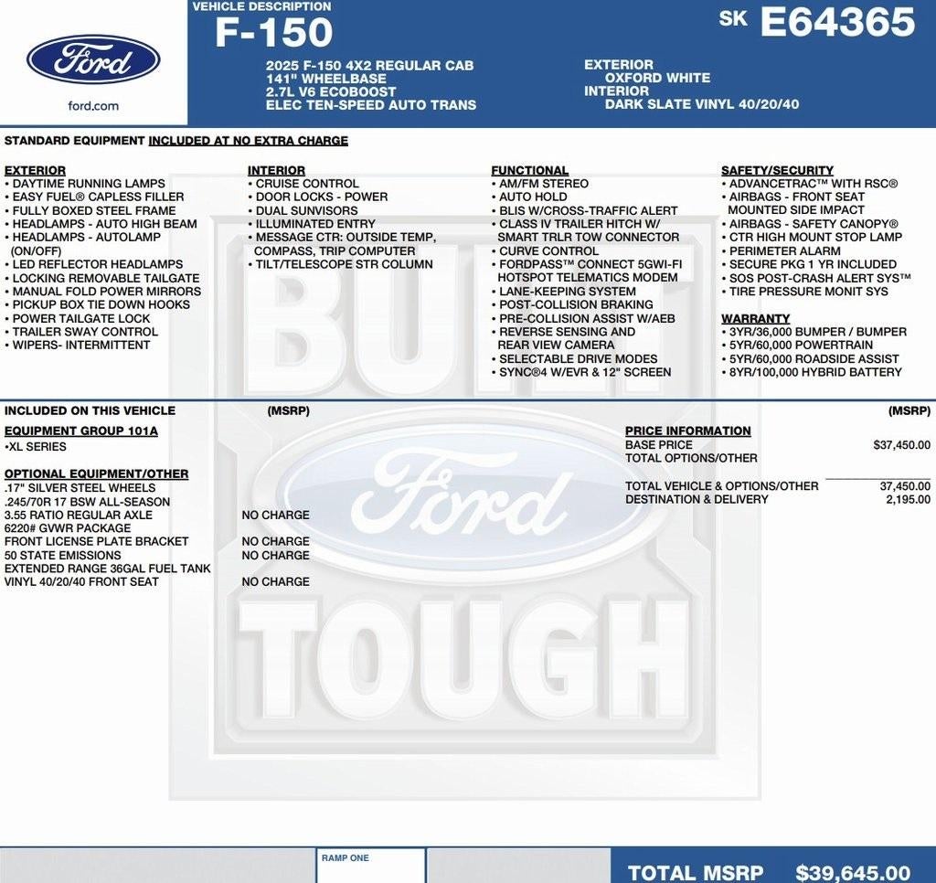 2025 Ford F-150 XL 2WD Reg Cab 8' Box