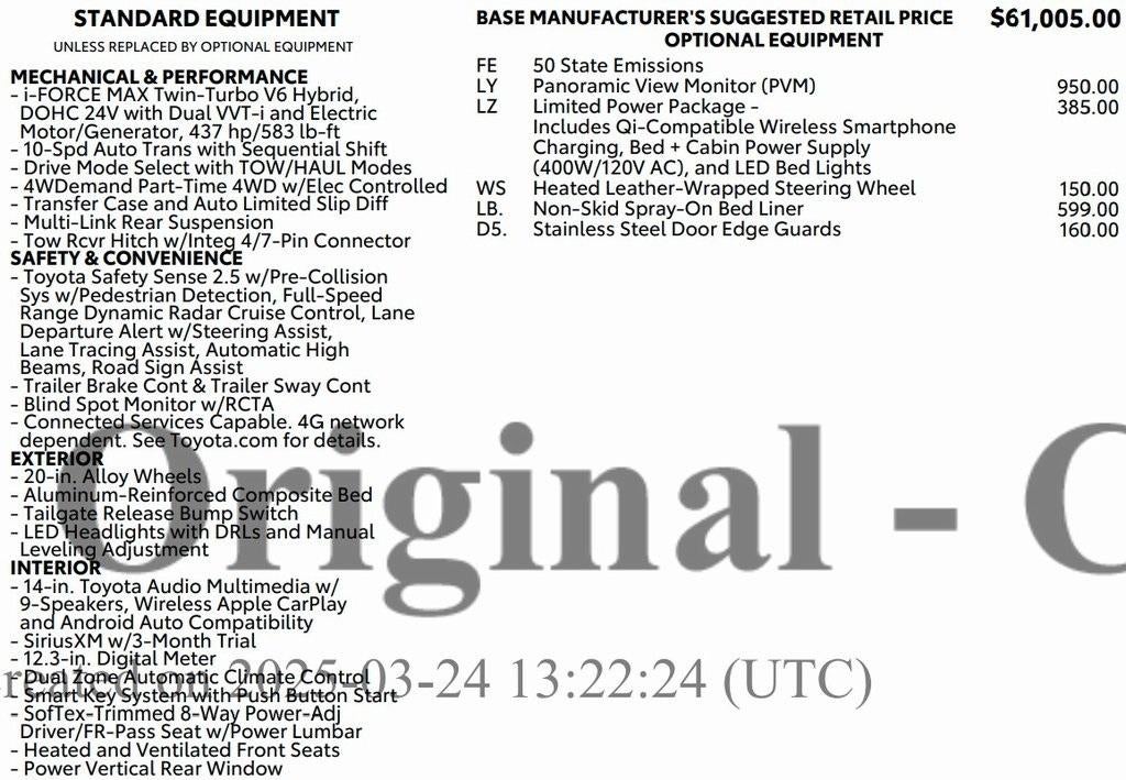 2025 Toyota Tundra 4WD 4WD Limited Hybrid CrewMax 5.5' Bed (Natl)
