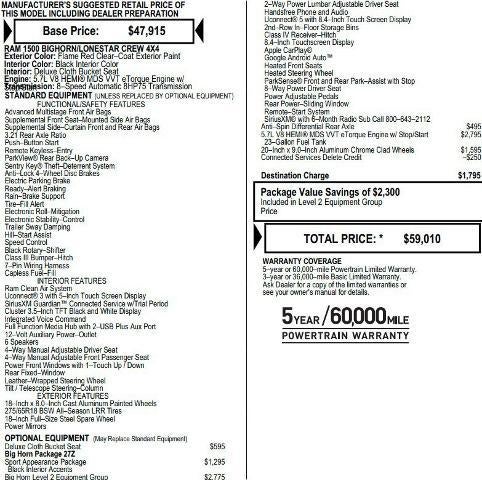 2022 RAM 1500 Big Horn Crew Cab 4x4 5'7' Box