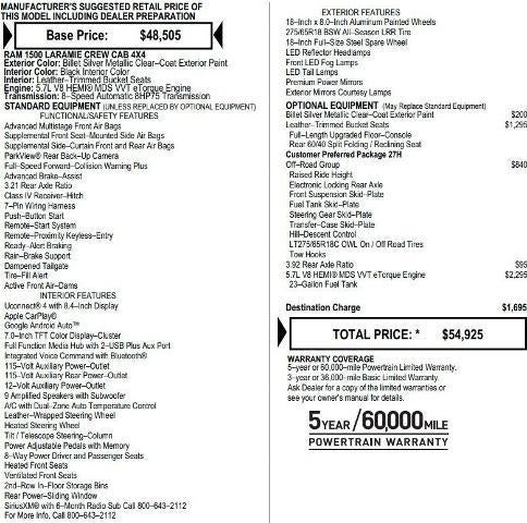 2021 RAM 1500 Laramie 4x4 Crew Cab 5'7" Box