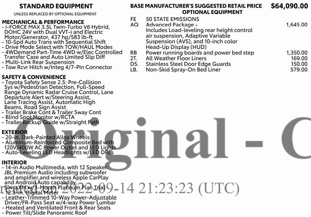 2022 Toyota Tundra Hybrid Platinum