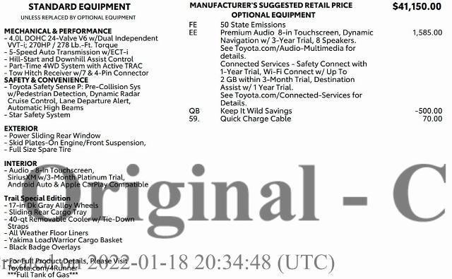 2022 Toyota 4Runner Trail Special Edition